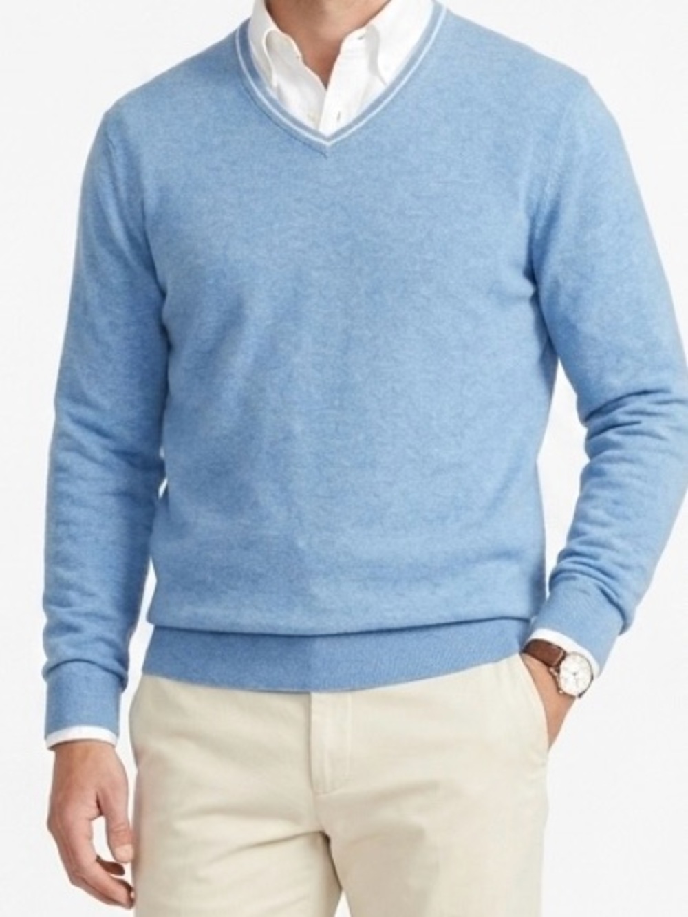 FJ 1857 FootJoy Luxury 100% Cashmere V-Neck Sweater Pacific Blue Preppy